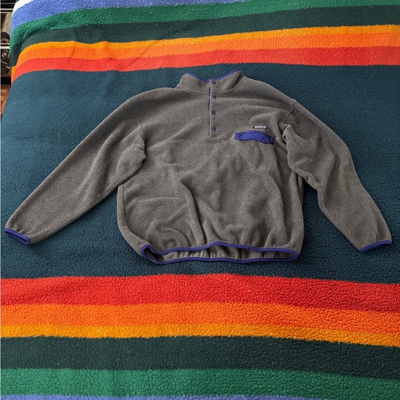 Patagonia Men's Gray and Purple Crewneck Sweater - Picture 1 of 5
